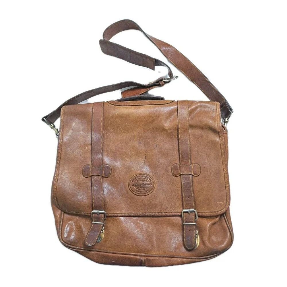 Eddie Bauer Brown Leather Shoulder Strap Messenger Bag Laptop Briefcase 14